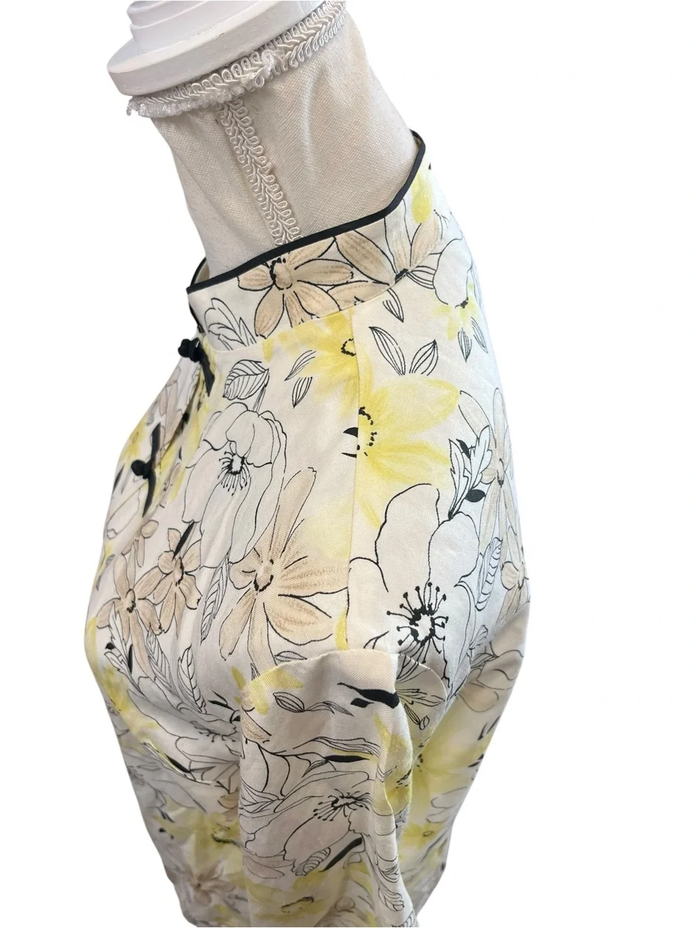Pendleton Petite 8P Silk Linen Floral Mandarin Collar Frog Closure Jacket - Picture 13 of 16